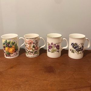 4 tea coffee mugs cups made in England fine bone China Royal Court floral fruits